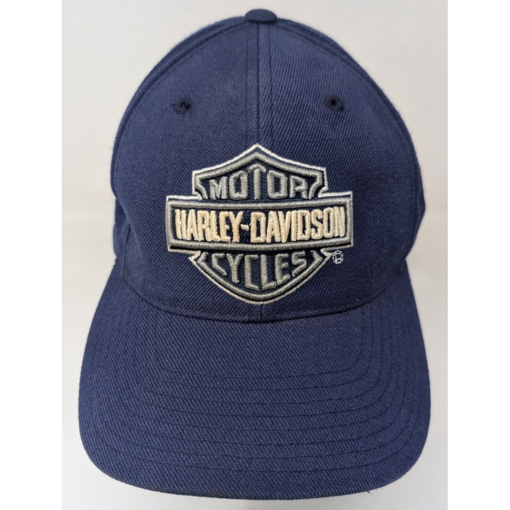 Vintage 90s Harley Davidson Fitted Baseball Cap Hat Blue 7 1/2 American Needle